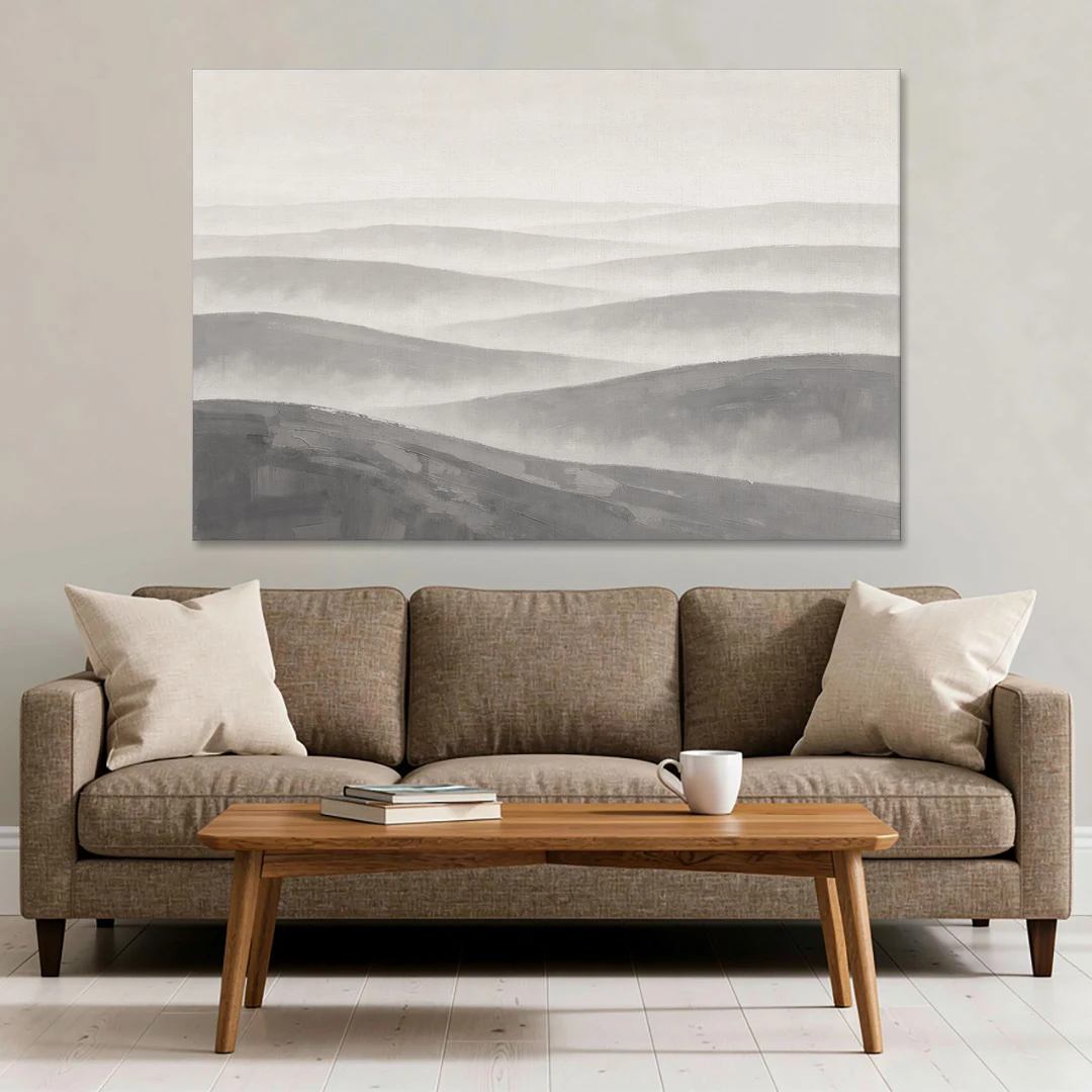 Home Office Wall Decor with Misty Rolling Hills - Canvas Wall Art - Sofa - 60x40