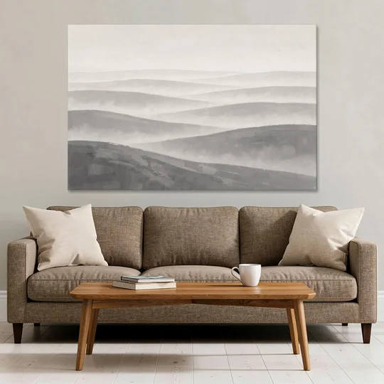 Home Office Wall Decor with Misty Rolling Hills - Canvas Wall Art - Sofa - 60x40