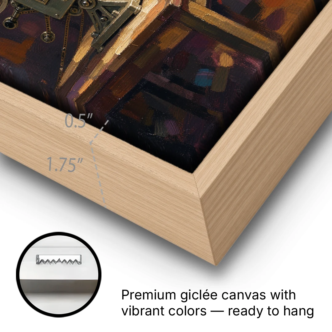 Home Theater Decor Golden Projector Beam - Oak Framed Canvas Wall Art - Gallery Wrap Corner