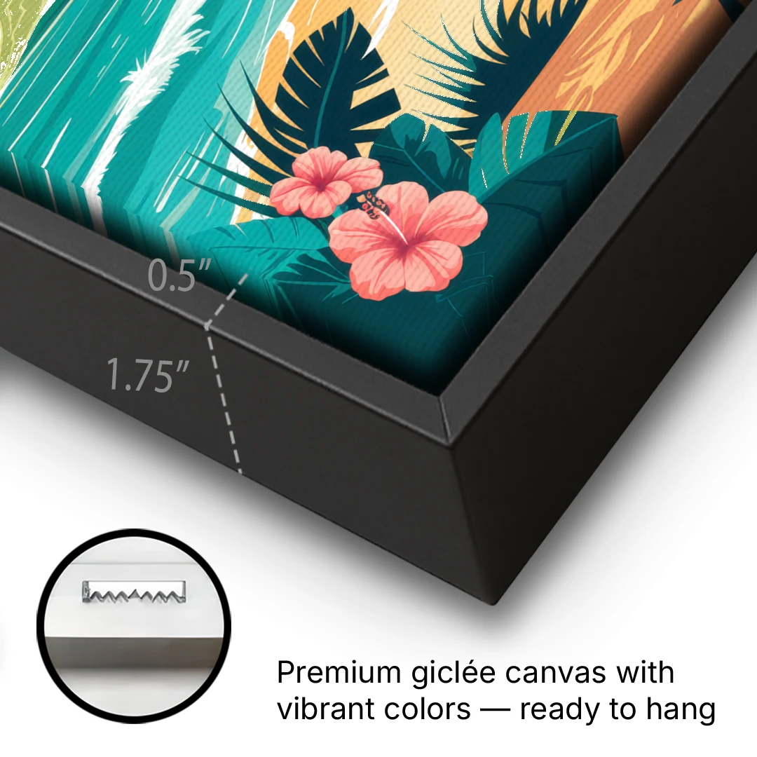 Honolulu Aloha Spirit - Black Framed Canvas Wall Art - Gallery Wrap Corner