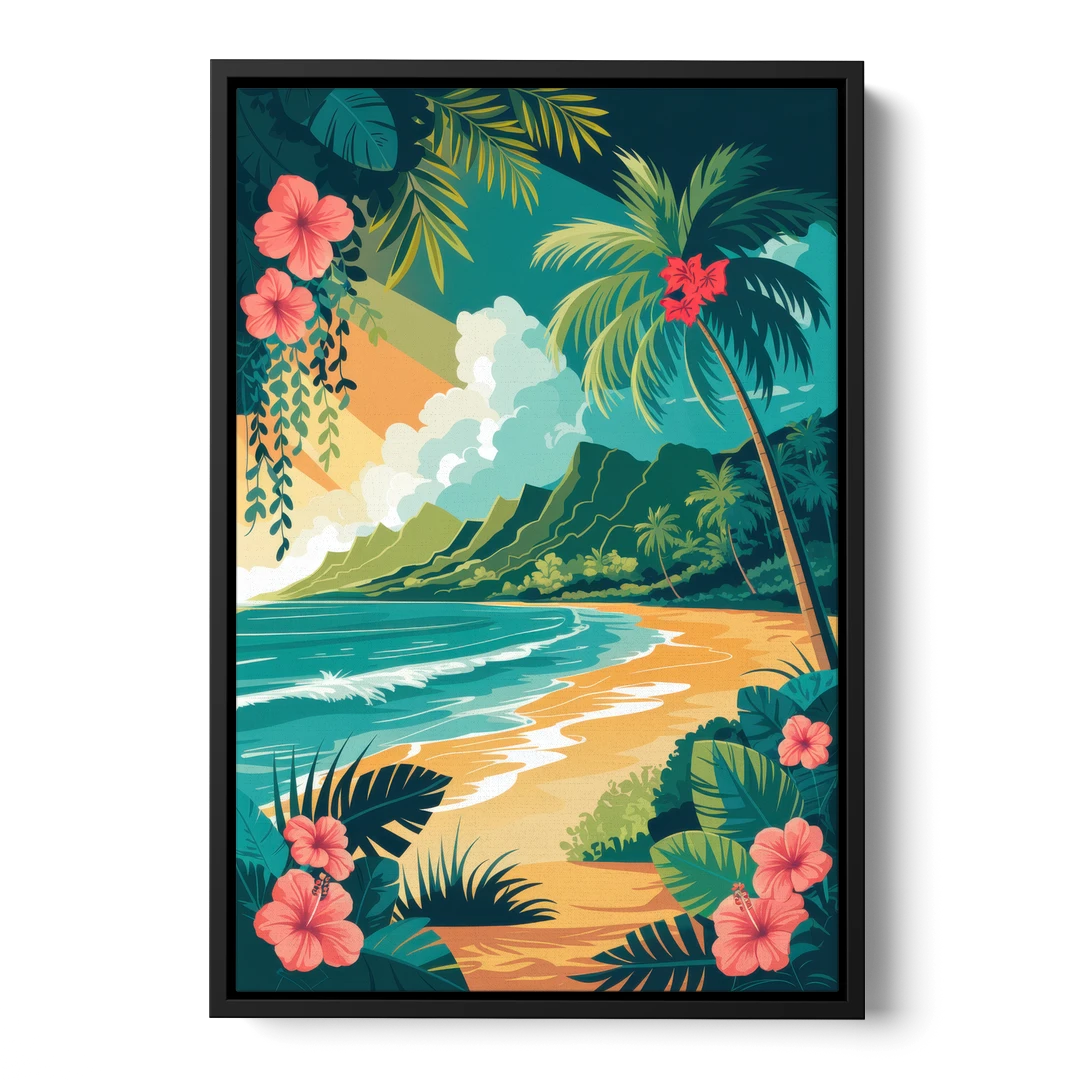 Honolulu Aloha Spirit - Black Framed Canvas Wall Art - Front