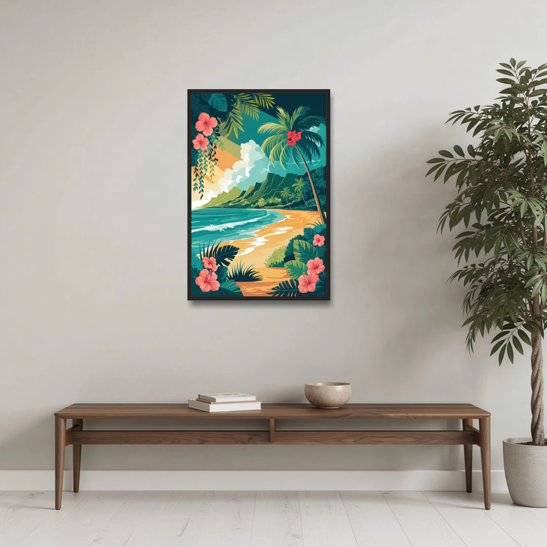 Honolulu Aloha Spirit - Black Framed Canvas Wall Art - Coffee Table - 24x36