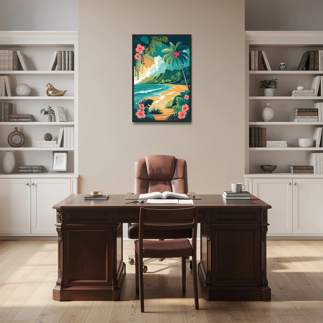 Honolulu Aloha Spirit - Black Framed Canvas Wall Art - Office - 24x36