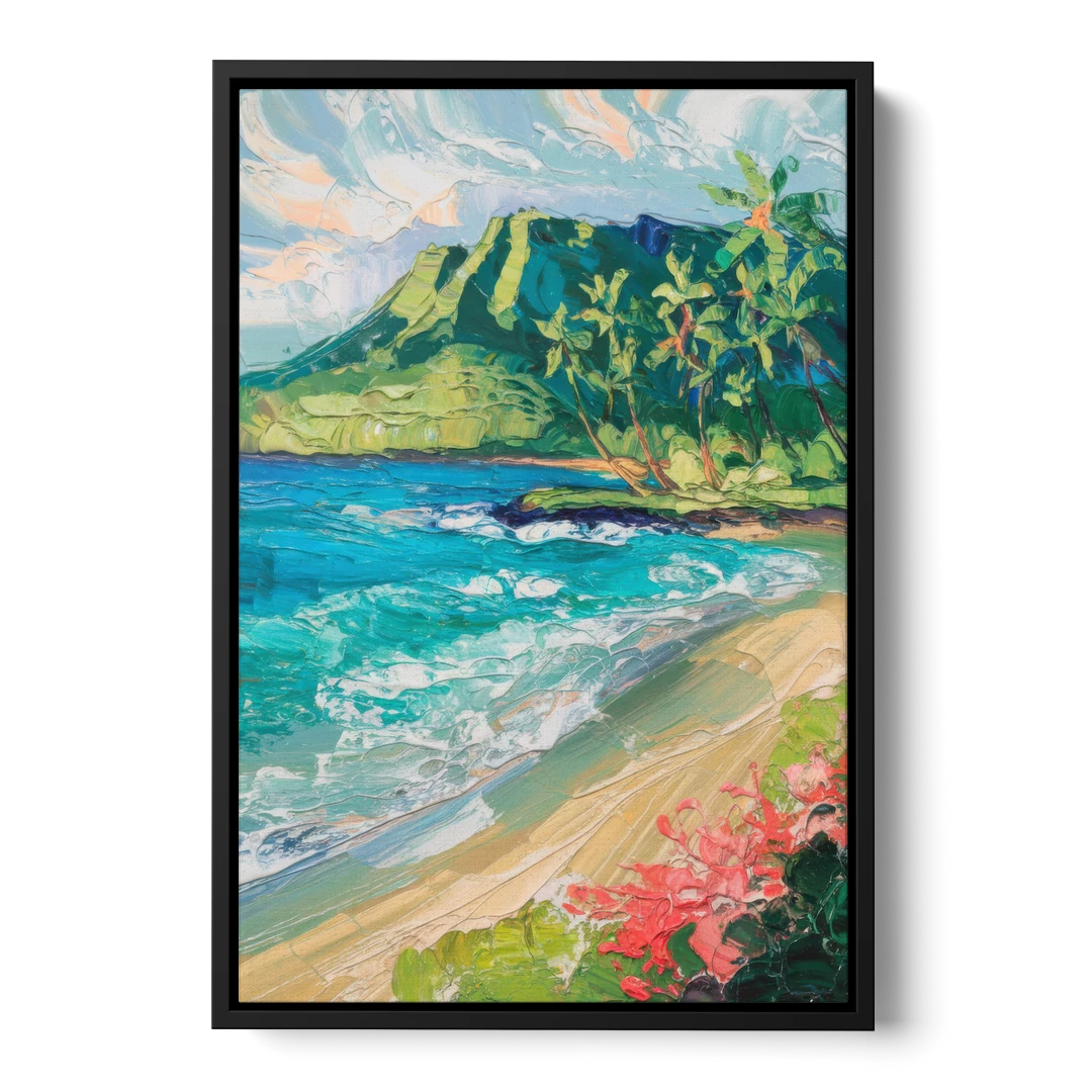 Honolulu Diamond Head View - Black Framed Canvas Wall Art - Front