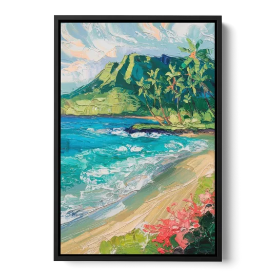 Honolulu Diamond Head View - Black Framed Canvas Wall Art - Front