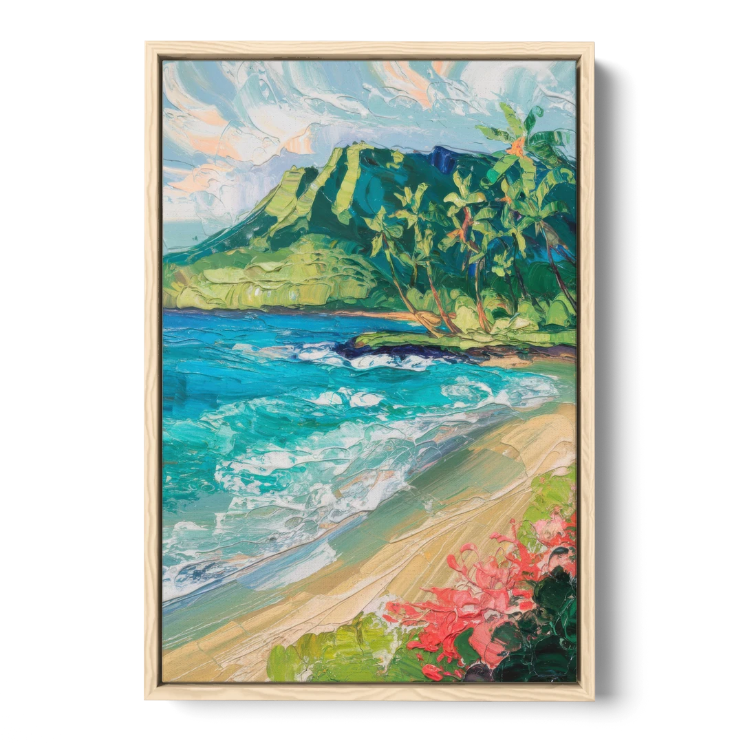 Honolulu Diamond Head View - Oak Framed Canvas Wall Art - Front