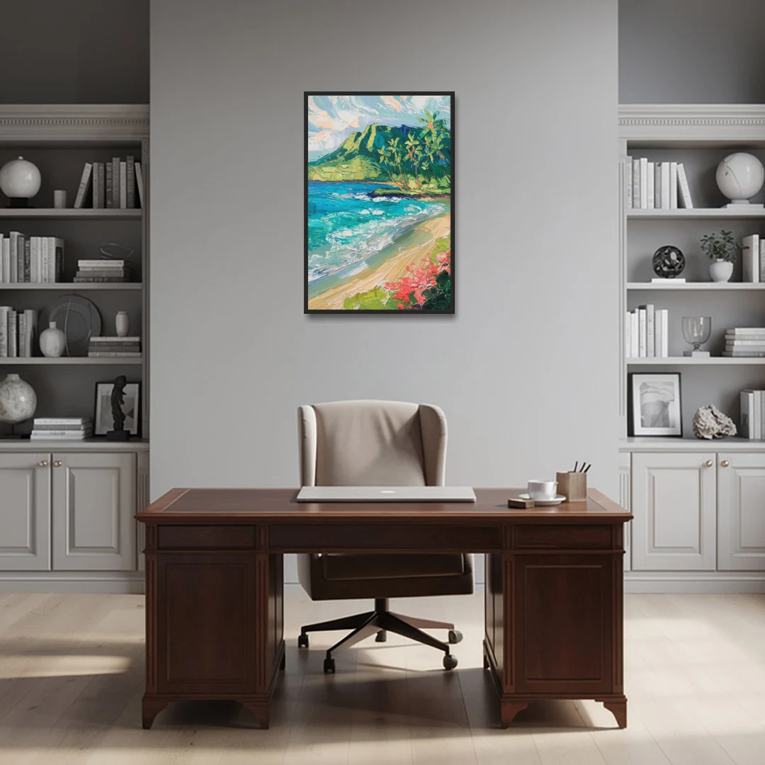 Honolulu Diamond Head View - Black Framed Canvas Wall Art - Office - 24x36
