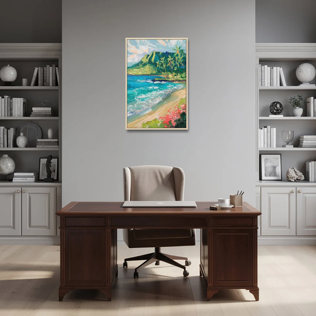 Honolulu Diamond Head View - Oak Framed Canvas Wall Art - Office - 24x36