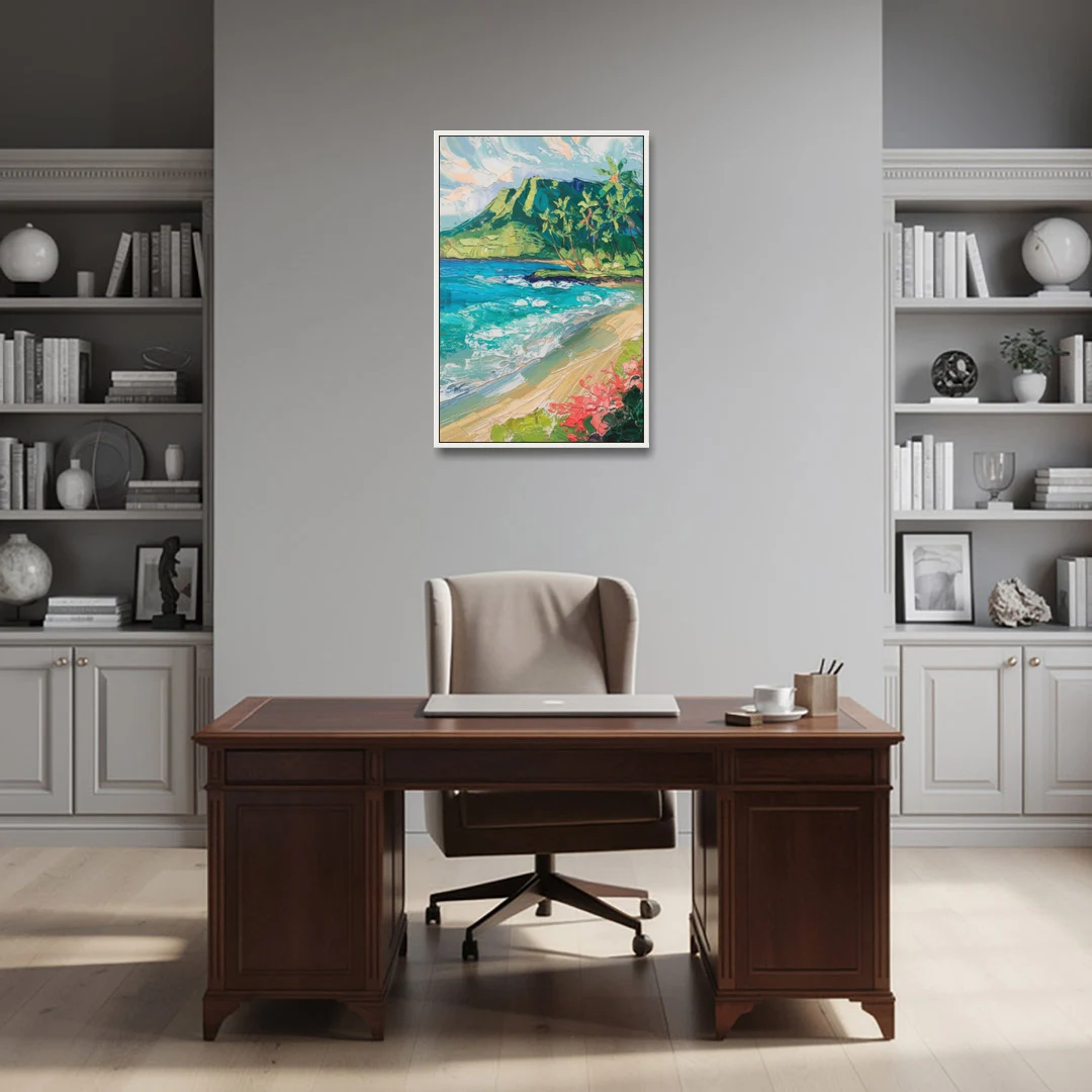 Honolulu Diamond Head View - White Framed Canvas Wall Art - Office - 24x36