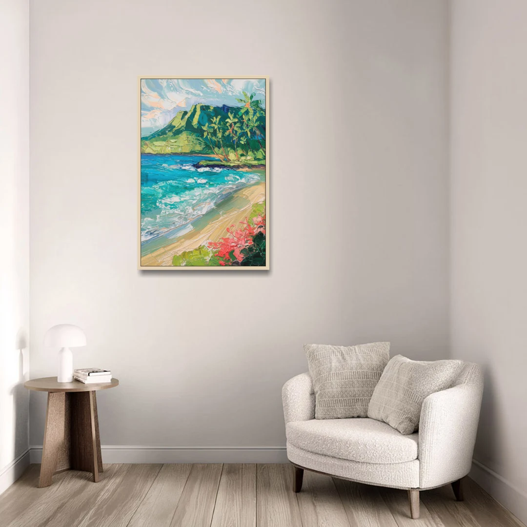 Honolulu Diamond Head View - Oak Framed Canvas Wall Art - Sofa - 24x36