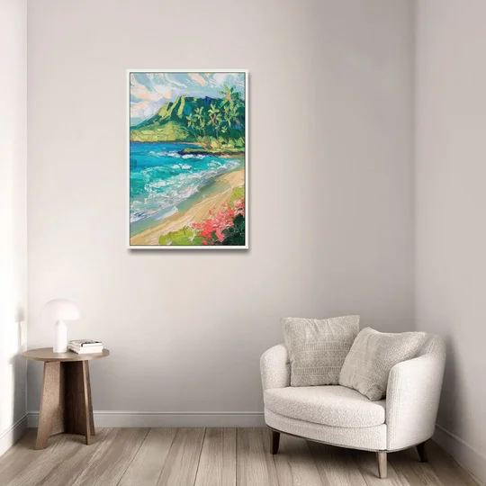 Honolulu Diamond Head View - White Framed Canvas Wall Art - Sofa - 24x36