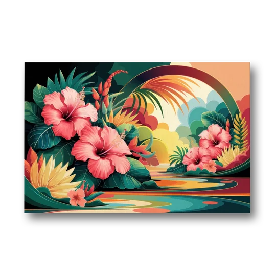 Honolulu Hawaiian Floral Design - Canvas Wall Art - Front