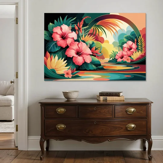 Honolulu Hawaiian Floral Design - Canvas Wall Art - Coffee Table - 60x40