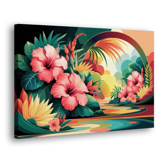 Honolulu Hawaiian Floral Design - Canvas Wall Art - Side