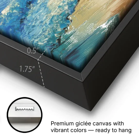 Honolulu Ocean Waves Scene - Black Framed Canvas Wall Art - Gallery Wrap Corner