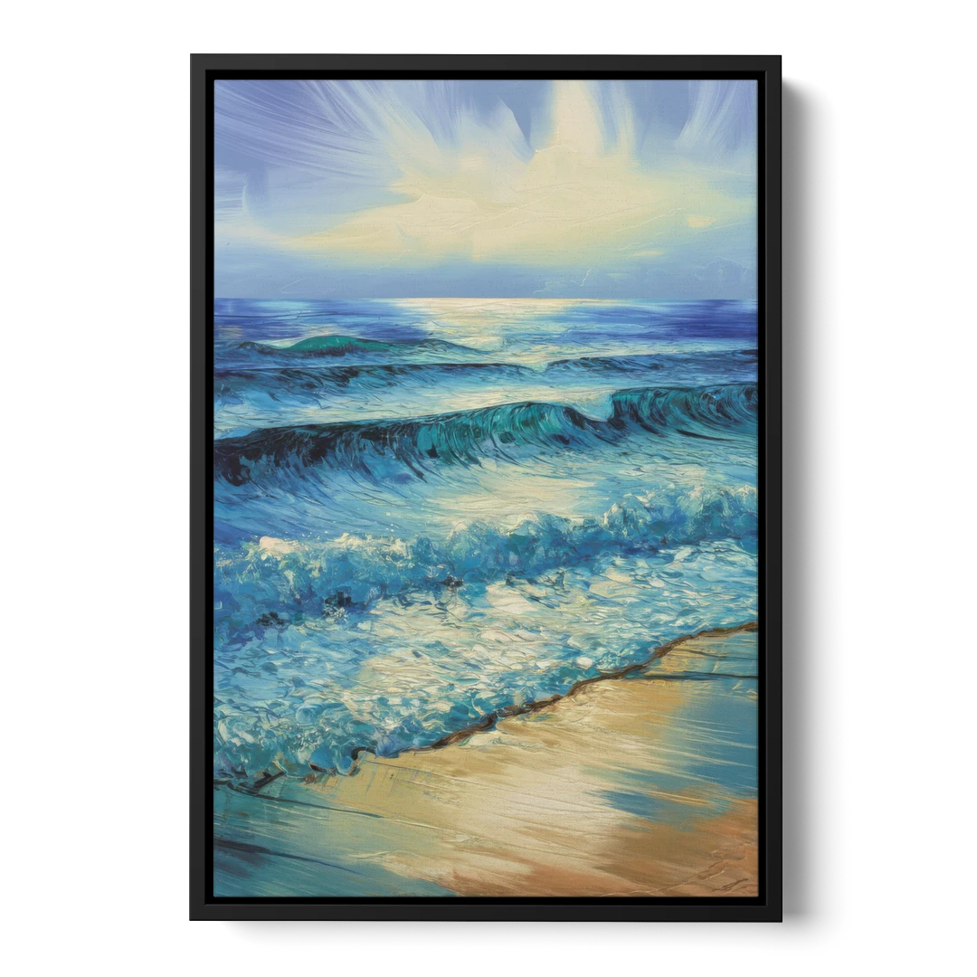 Honolulu Ocean Waves Scene - Black Framed Canvas Wall Art - Front