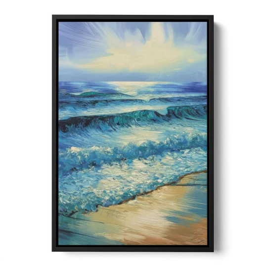 Honolulu Ocean Waves Scene - Black Framed Canvas Wall Art - Front