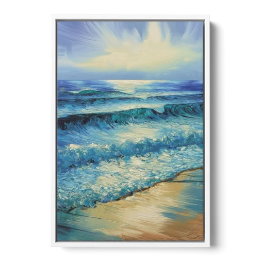 Honolulu Ocean Waves Scene - White Framed Canvas Wall Art - Front