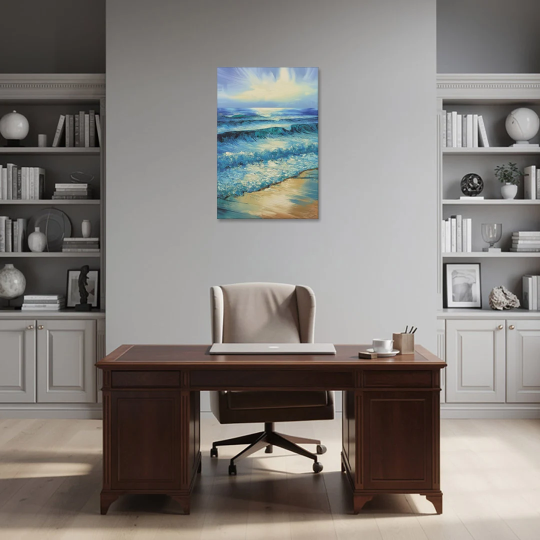 Honolulu Ocean Waves Scene - Canvas Wall Art - Office - 24x36