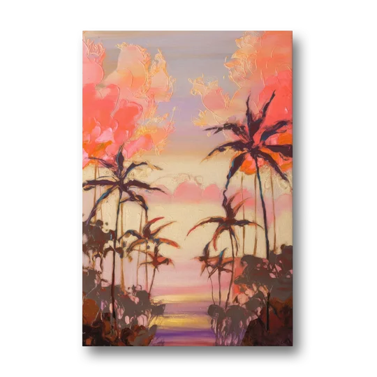 Honolulu Palm Trees Silhouette - Canvas Wall Art - Front