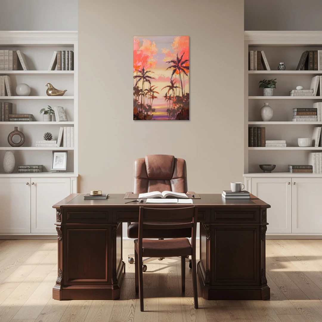 Honolulu Palm Trees Silhouette - Canvas Wall Art - Office - 24x36