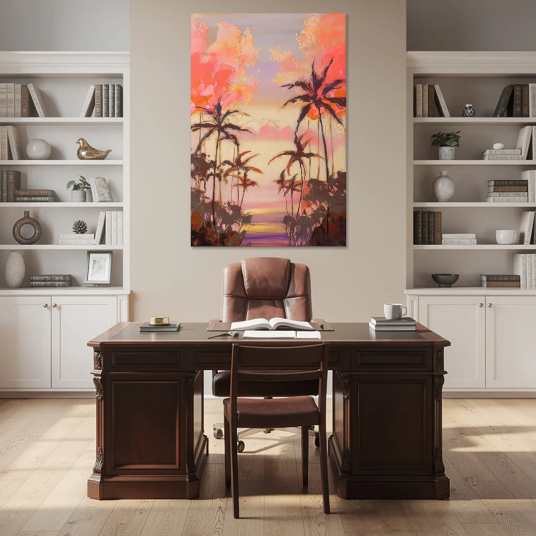 Honolulu Palm Trees Silhouette - Canvas Wall Art - Office - 40x60