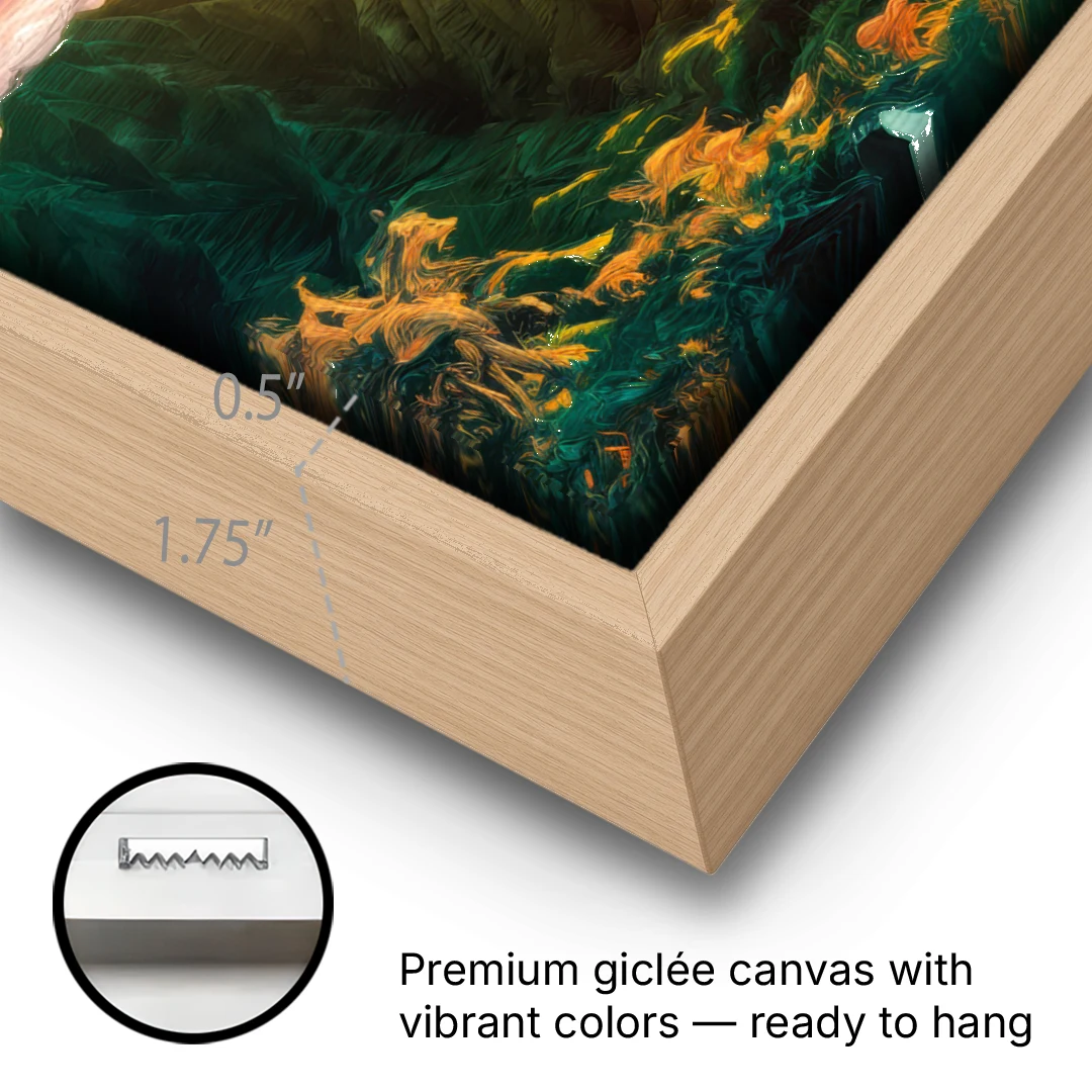 Honolulu Sunset Over Mountains - Oak Framed Canvas Wall Art - Gallery Wrap Corner