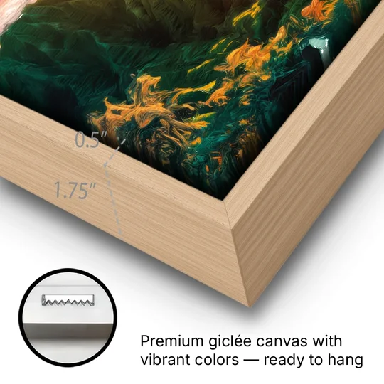 Honolulu Sunset Over Mountains - Oak Framed Canvas Wall Art - Gallery Wrap Corner
