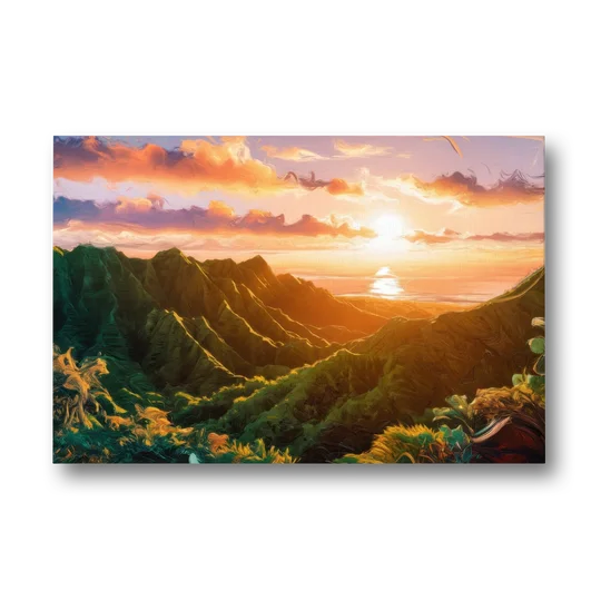 Honolulu Sunset Over Mountains - Canvas Wall Art - Front