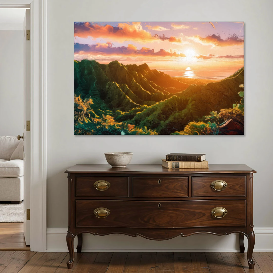 Honolulu Sunset Over Mountains - Canvas Wall Art - Coffee Table - 60x40