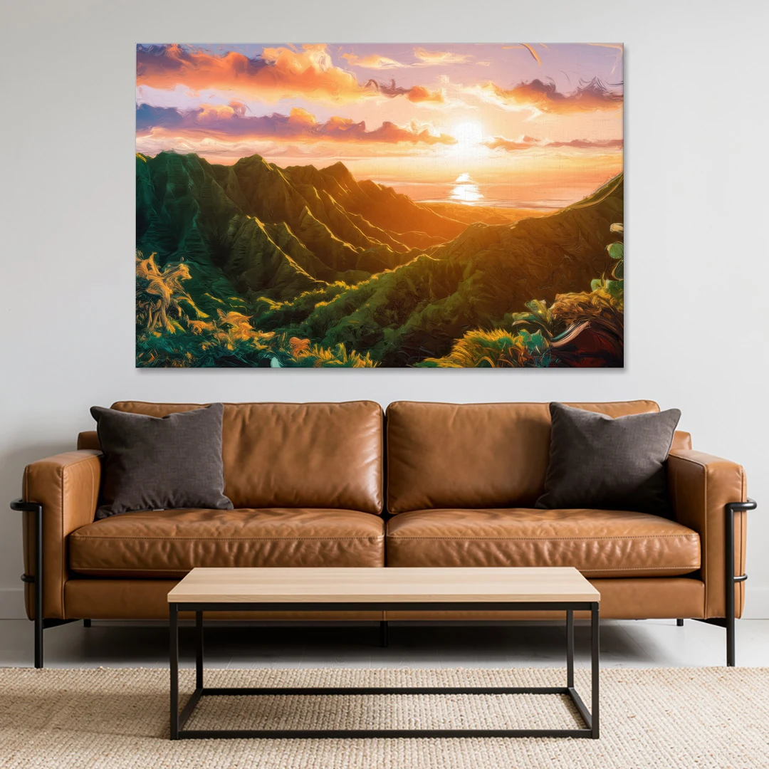 Honolulu Sunset Over Mountains - Canvas Wall Art - Sofa - 60x40