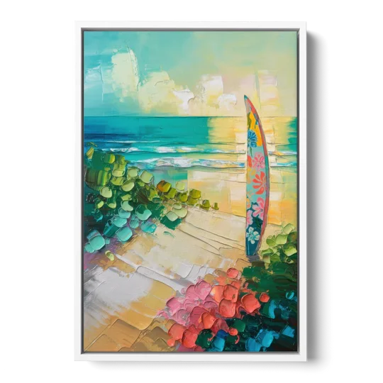 Honolulu Surfboard Vibes - White Framed Canvas Wall Art - Front