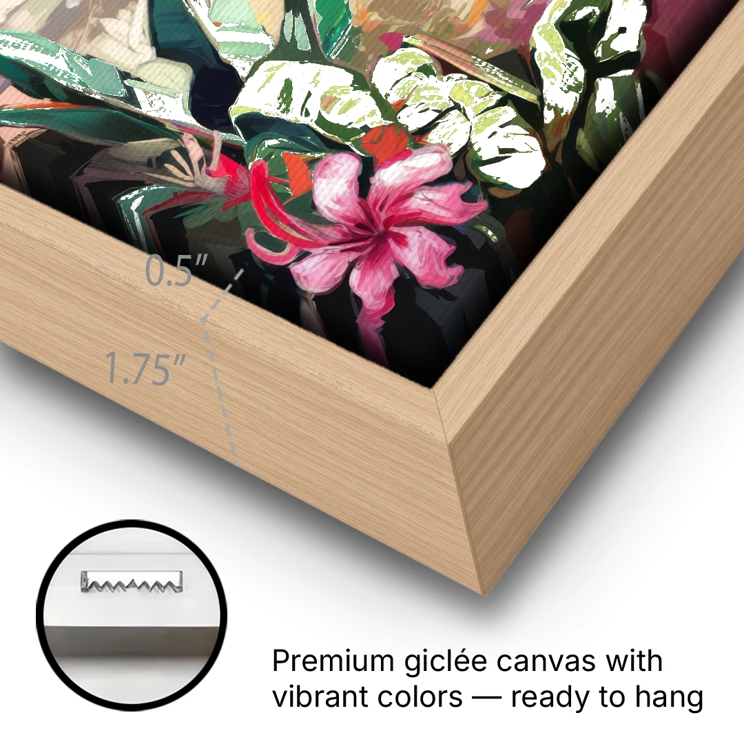 Honolulu Tropical Paradise - Oak Framed Canvas Wall Art - Gallery Wrap Corner