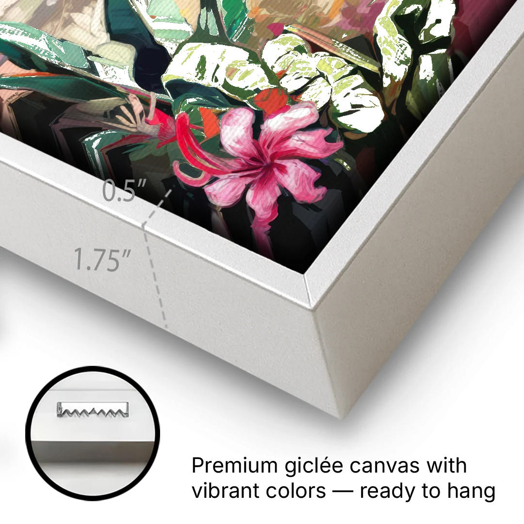 Honolulu Tropical Paradise - White Framed Canvas Wall Art - Gallery Wrap Corner