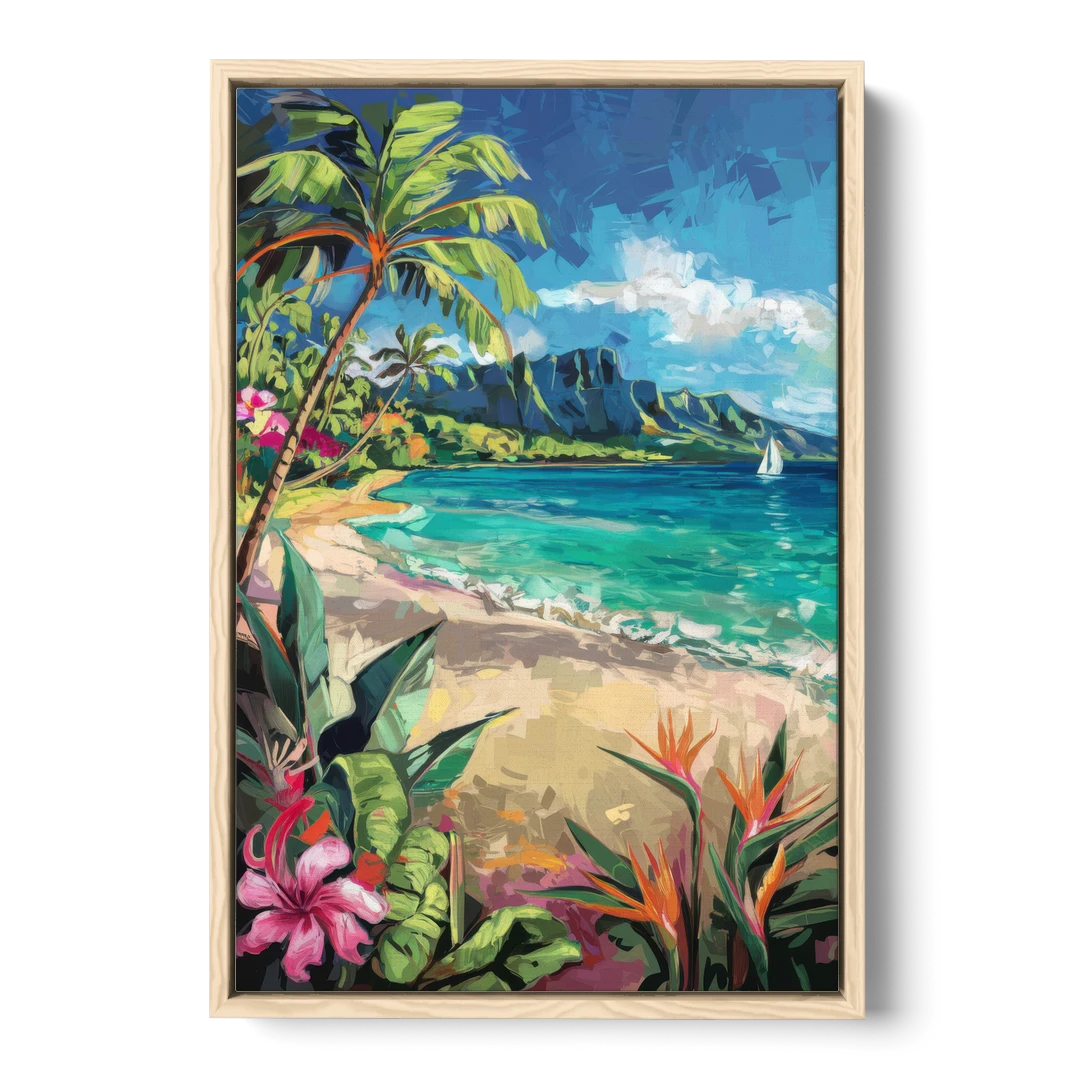 Honolulu Tropical Paradise - Oak Framed Canvas Wall Art - Front
