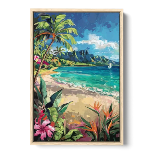 Honolulu Tropical Paradise - Oak Framed Canvas Wall Art - Front