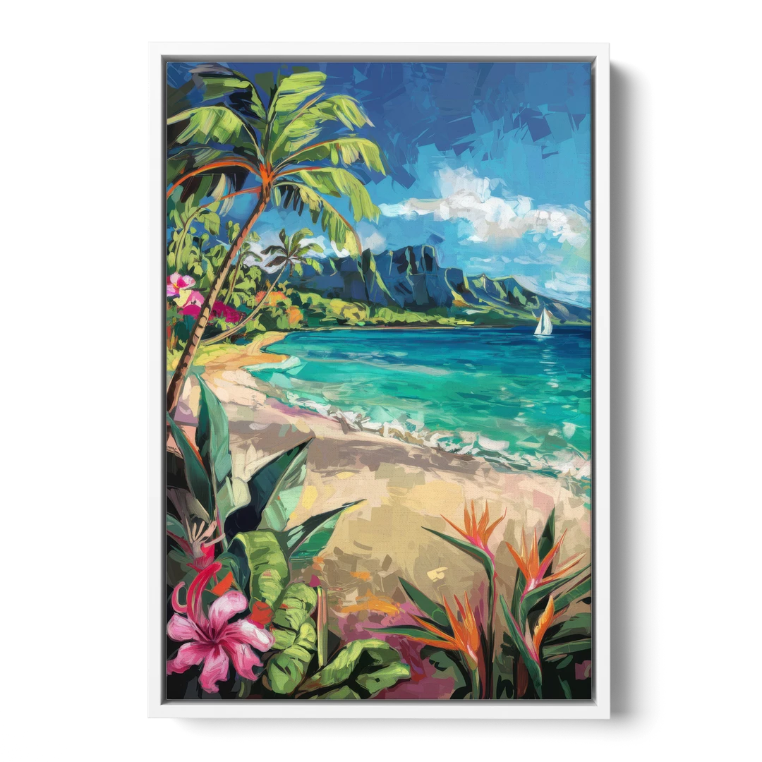 Honolulu Tropical Paradise - White Framed Canvas Wall Art - Front