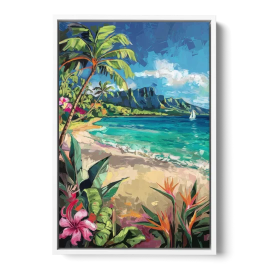 Honolulu Tropical Paradise - White Framed Canvas Wall Art - Front