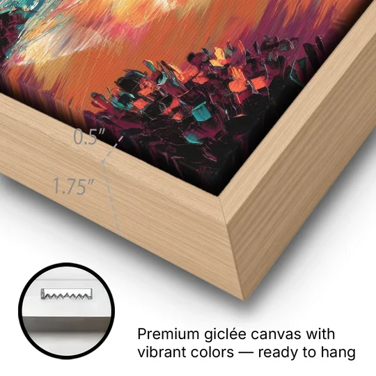 Honolulu Waikiki Beach Sunset - Oak Framed Canvas Wall Art - Gallery Wrap Corner