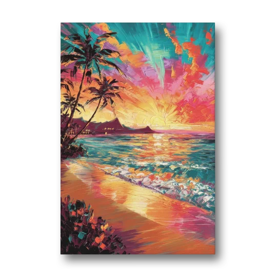 Honolulu Waikiki Beach Sunset - Canvas Wall Art - Front