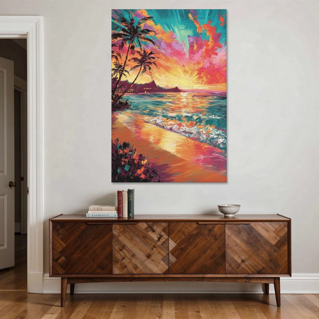 Honolulu Waikiki Beach Sunset - Canvas Wall Art - Coffee Table - 40x60