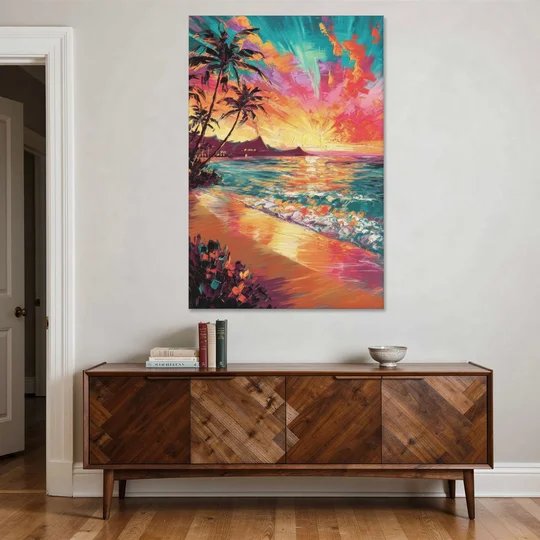 Honolulu Waikiki Beach Sunset - Canvas Wall Art - Coffee Table - 40x60