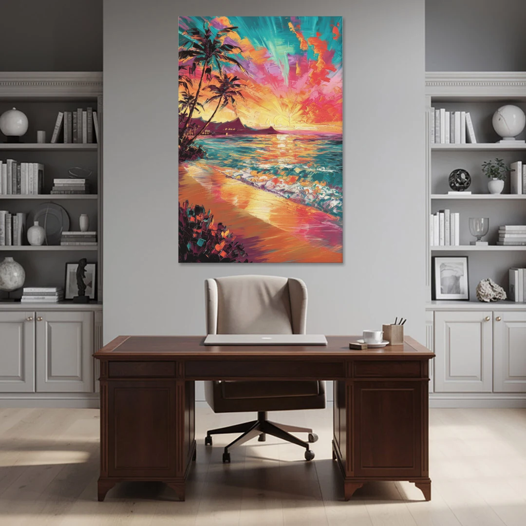 Honolulu Waikiki Beach Sunset - Canvas Wall Art - Office - 40x60