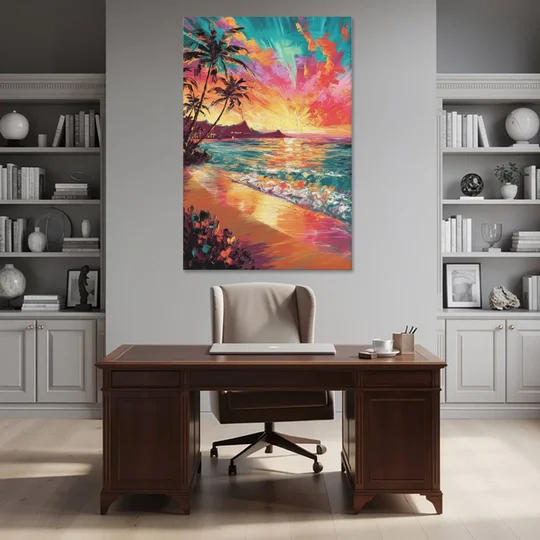 Honolulu Waikiki Beach Sunset - Canvas Wall Art - Office - 40x60