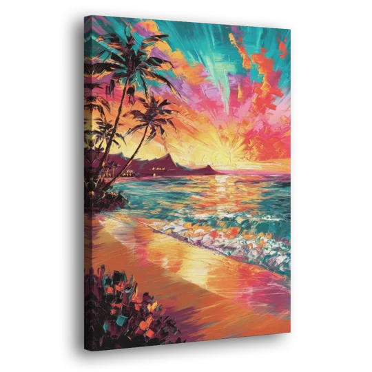 Honolulu Waikiki Beach Sunset - Canvas Wall Art - Side