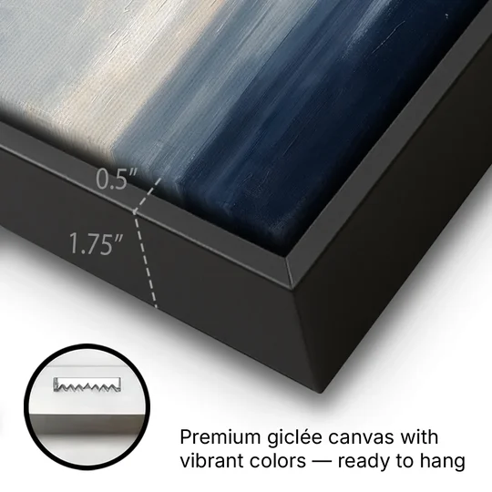 Horizon Line Painting at Blue Hour - Black Framed Canvas Wall Art - Gallery Wrap Corner