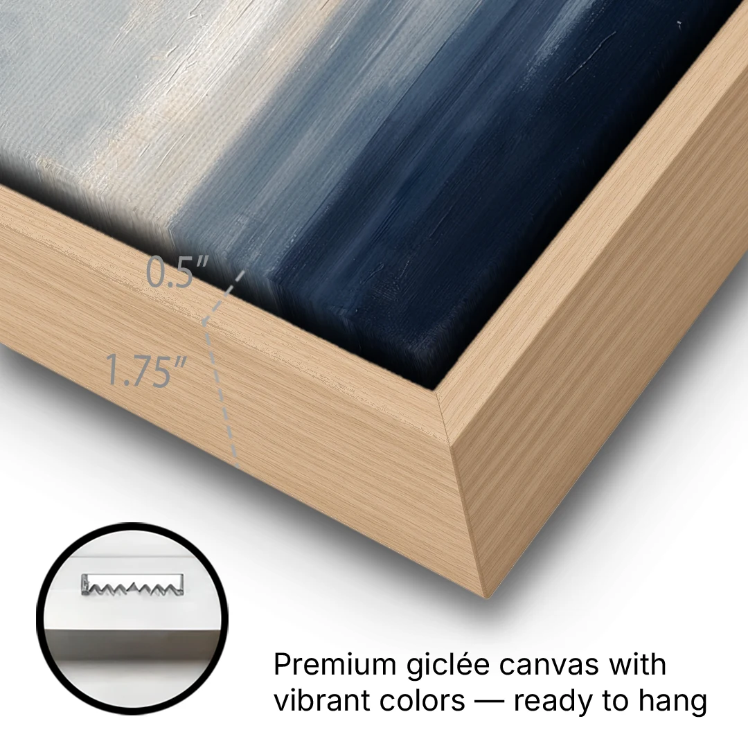 Horizon Line Painting at Blue Hour - Oak Framed Canvas Wall Art - Gallery Wrap Corner