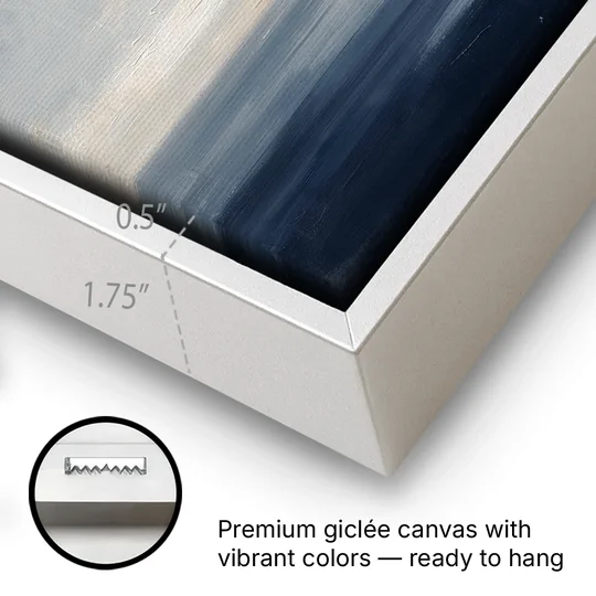 Horizon Line Painting at Blue Hour - White Framed Canvas Wall Art - Gallery Wrap Corner