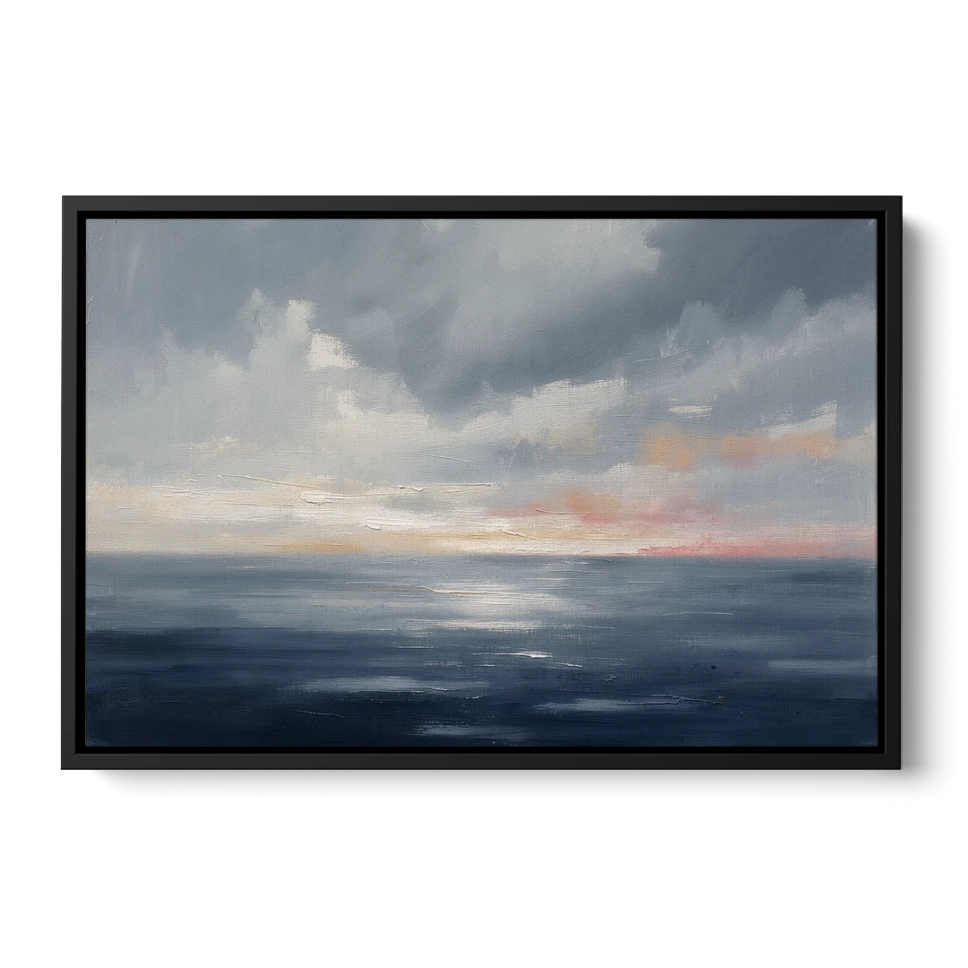 Horizon Line Painting at Blue Hour - Black Framed Canvas Wall Art - Front