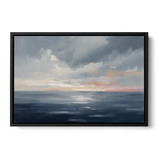 Horizon Line Painting at Blue Hour - Black Framed Canvas Wall Art - Front